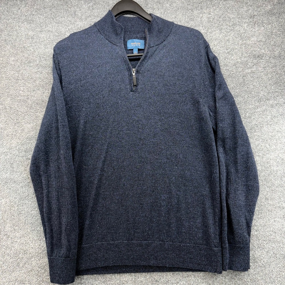 FAIRLANE‎ 100% Merino Wool Quarter Zip Sweater Men's Large Blue Heathered